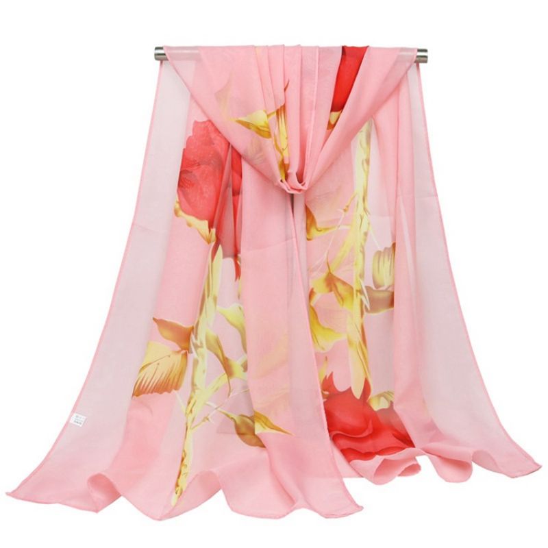 Elegantní Růžový Šifonový Dámský Šátek