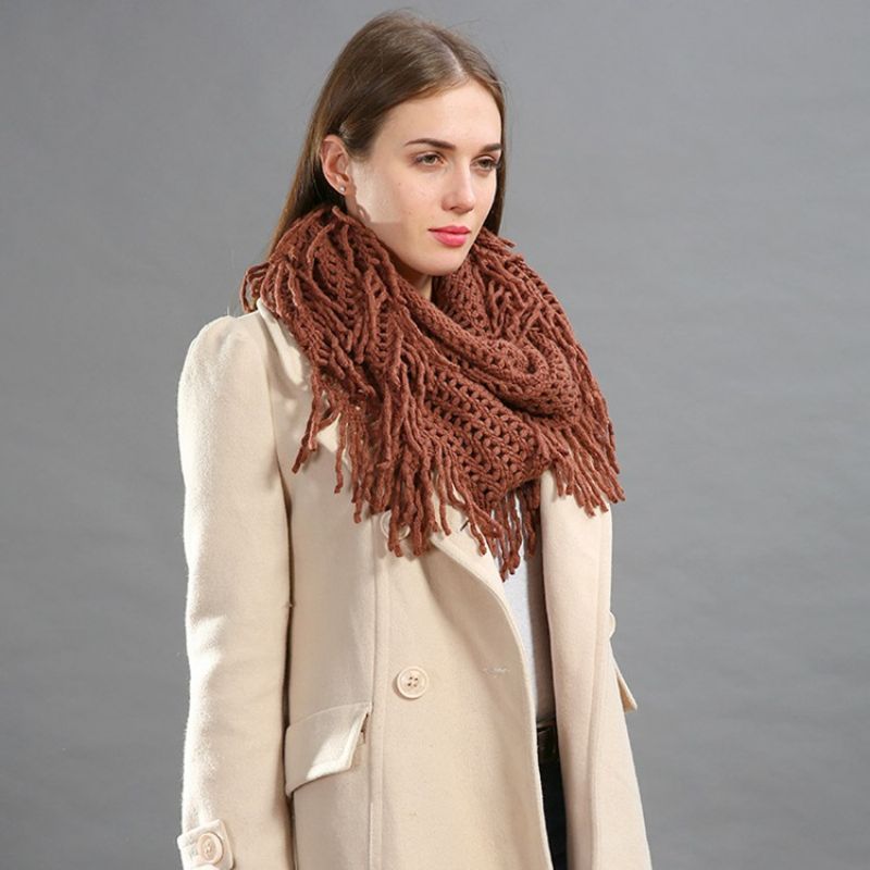 Pure Color Knitting Hollow Out Tassel Šátek Pro Ženy