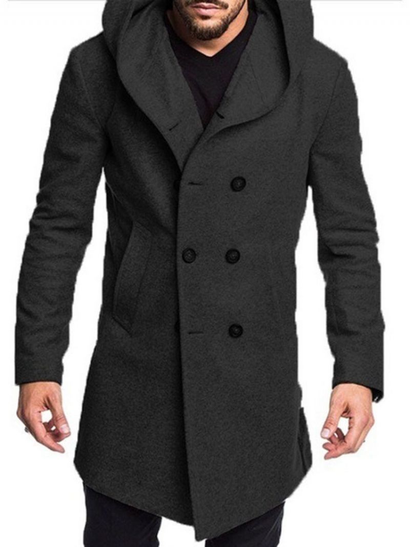 Jednořadý Dvouřadý Pánský Kabát S Kapucí Na Knoflíky