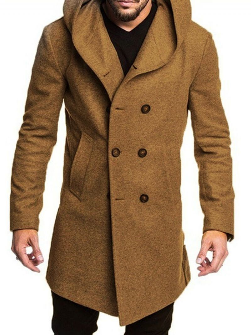 Jednořadý Dvouřadý Pánský Kabát S Kapucí Na Knoflíky