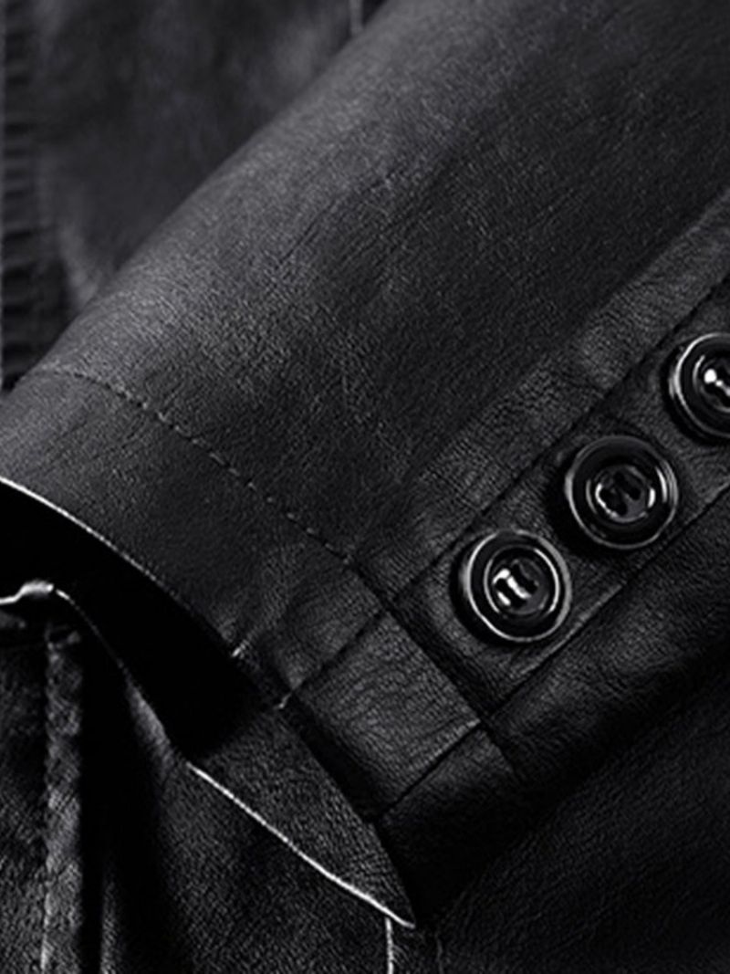 Jednořadá Pánská Kožená Bunda Lapel Standard Plain Fall