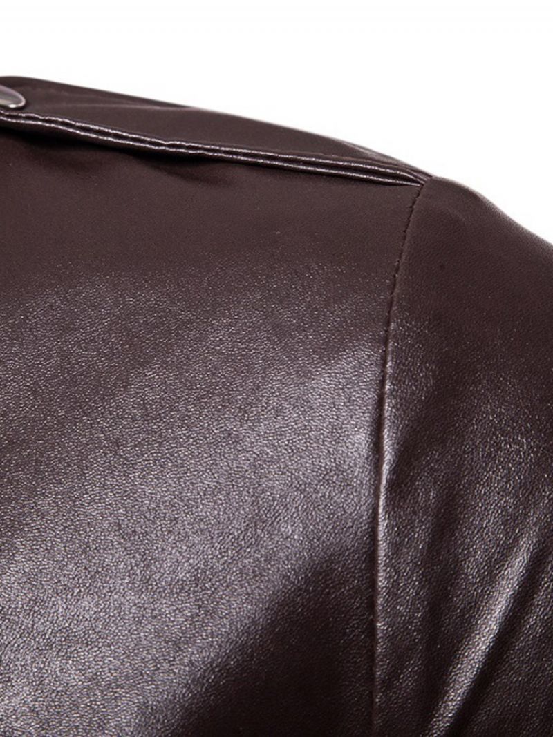 Lapel Plain Standard Slim Fall Kožená Bunda