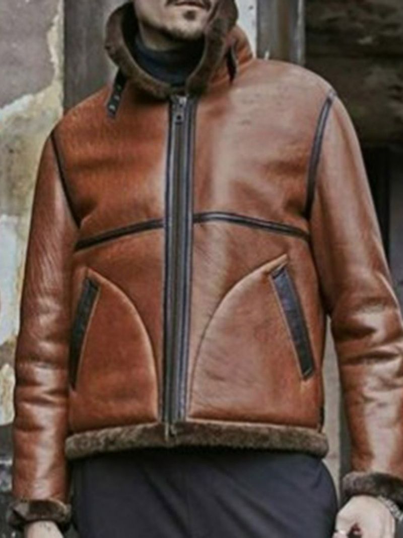 Módní Podzimní Bunda Fleece Color Block Lapel