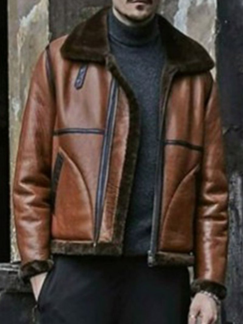 Módní Podzimní Bunda Fleece Color Block Lapel