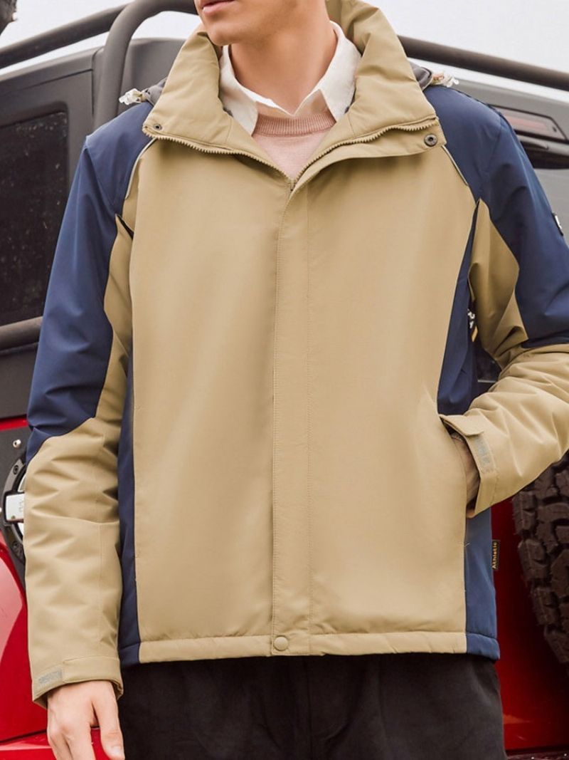 Sportovní Zimní Pánská Bunda Fleece Color Block S Kapucí