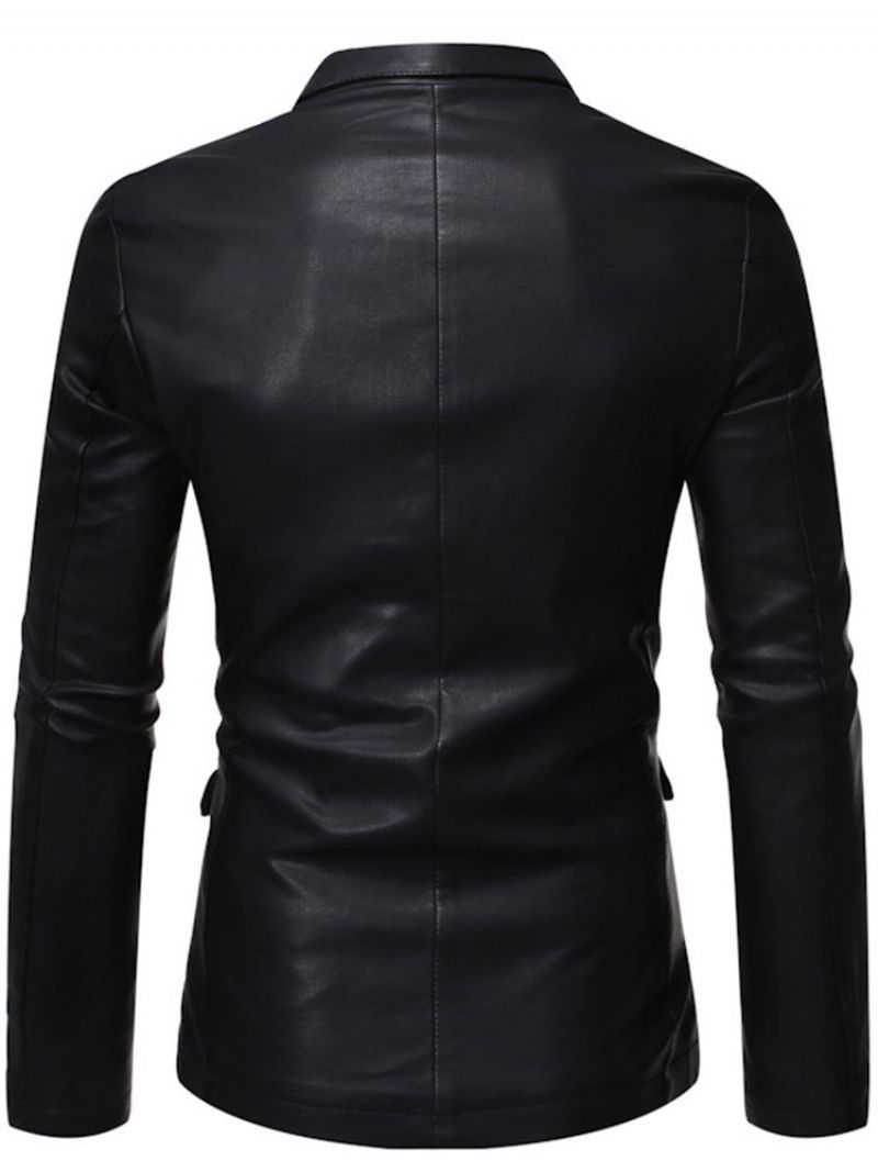 Standardní Pánská Kožená Bunda Slim One Button Lapel