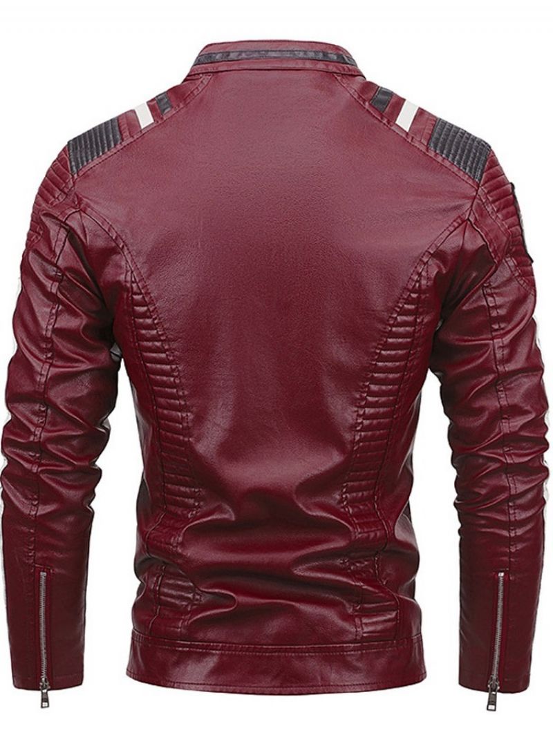Zimní Patchworková Kožená Bunda Standard Stand Collar Color Block