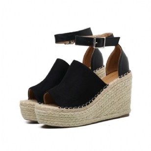 Přezka Peep Toe Platform Espadrille Sandály Na Klínu