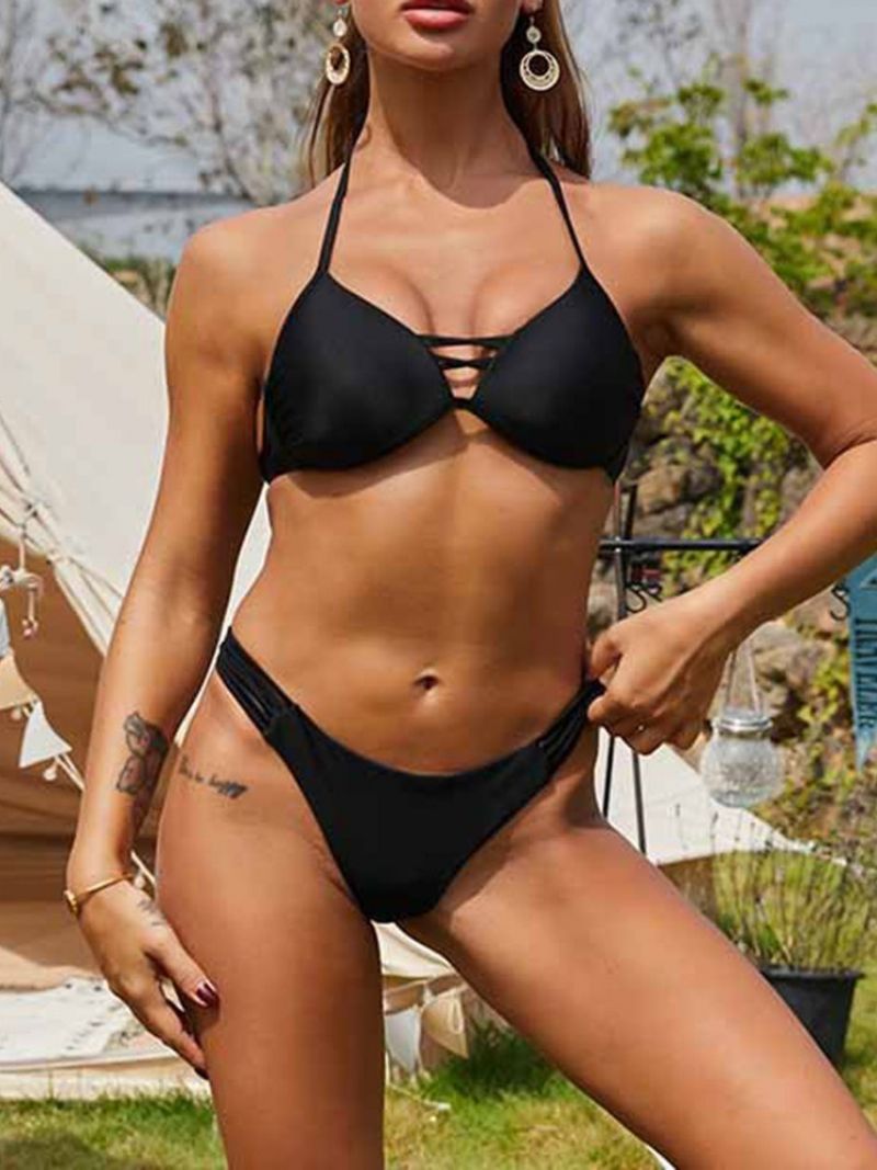 Černý Tankini Set Sexy Šněrovací Plavky