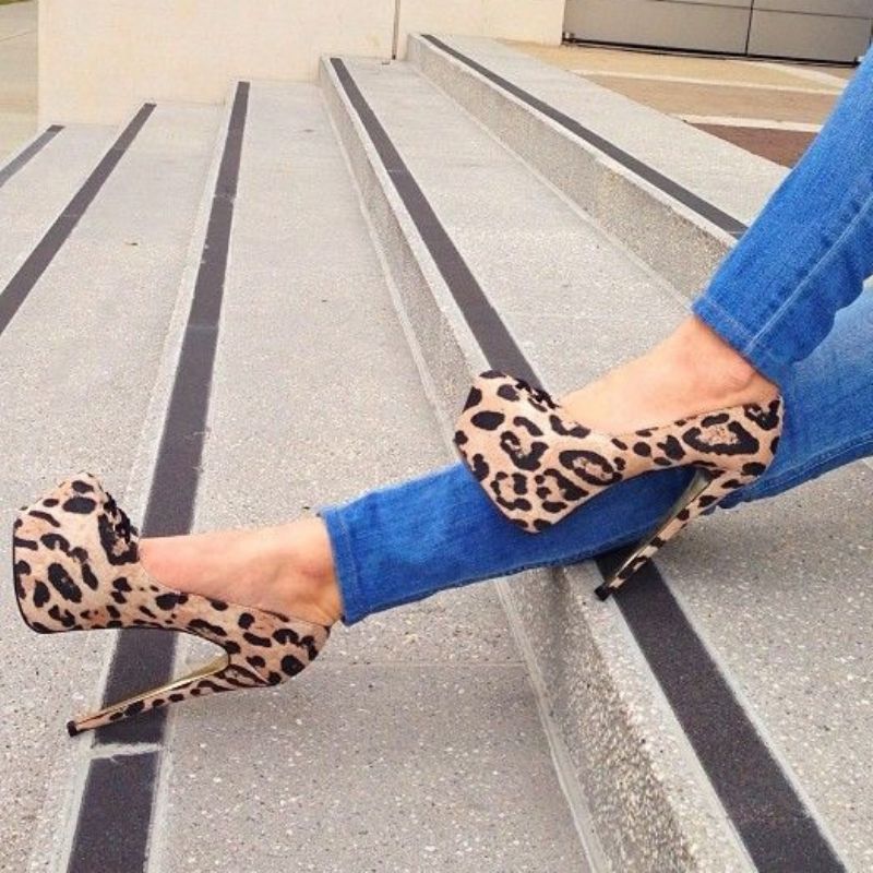 Sexy Leopardí Lodičky S Kulatou Špičkou