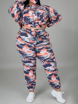 Kalhoty V Délce Ke Kotníkům Color Block Fashion Pulovr S Kapucí Dvoudílné Sady