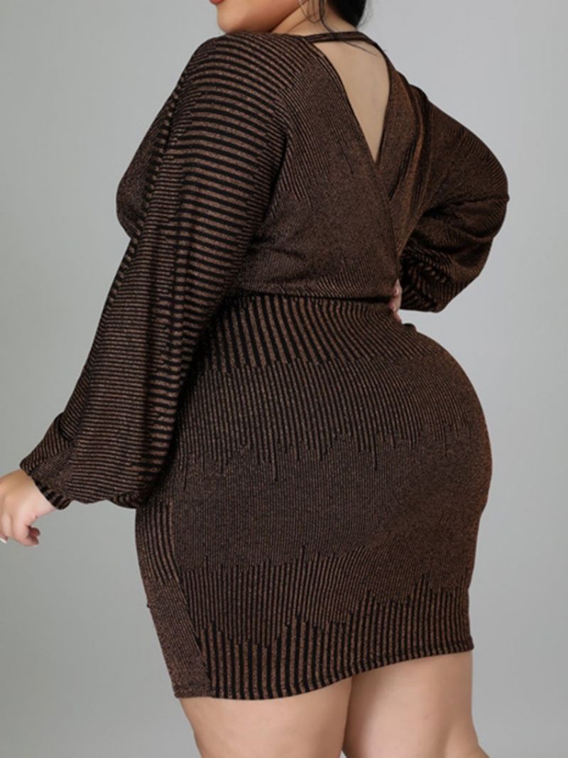 Módní Šněrovací Bodycon Šaty S Dlouhým Rukávem Nad Kolena Větší Velikosti