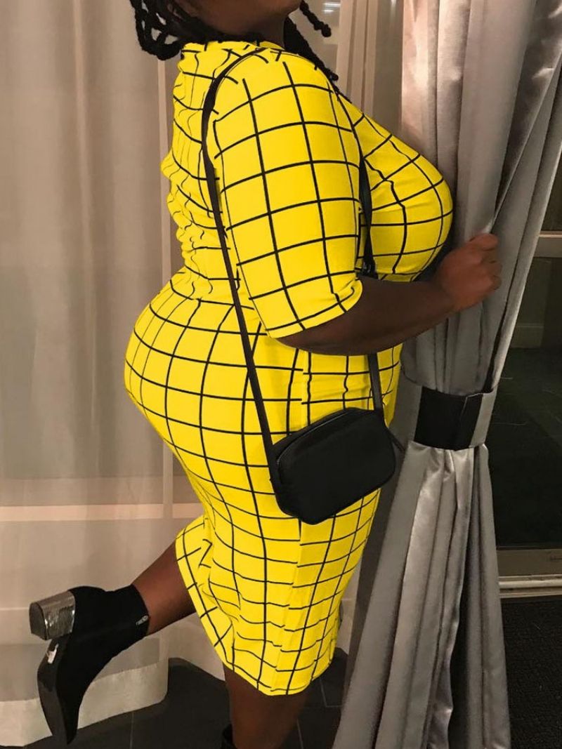 Patchworkový Stojáček S Polovičním Rukávem Bodycon Dress Plus Size