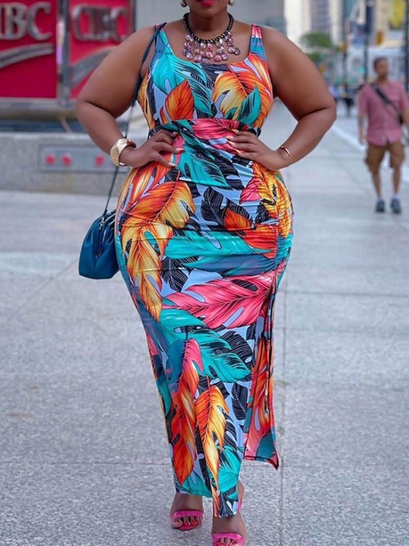 Vytisknout Lopatkový Svetr Bez Rukávů Bodycon Dress Plus Size