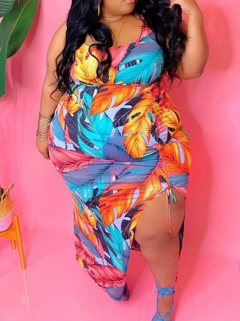Vytisknout Lopatkový Svetr Bez Rukávů Bodycon Dress Plus Size
