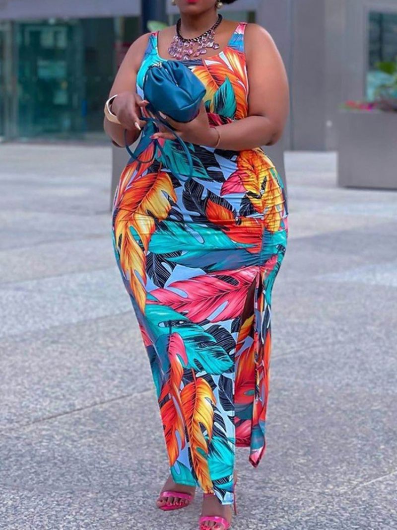Vytisknout Lopatkový Svetr Bez Rukávů Bodycon Dress Plus Size
