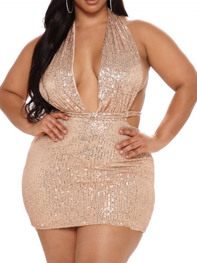 Bodycon Šaty S Flitry Bez Rukávů A Výstřihem Do V