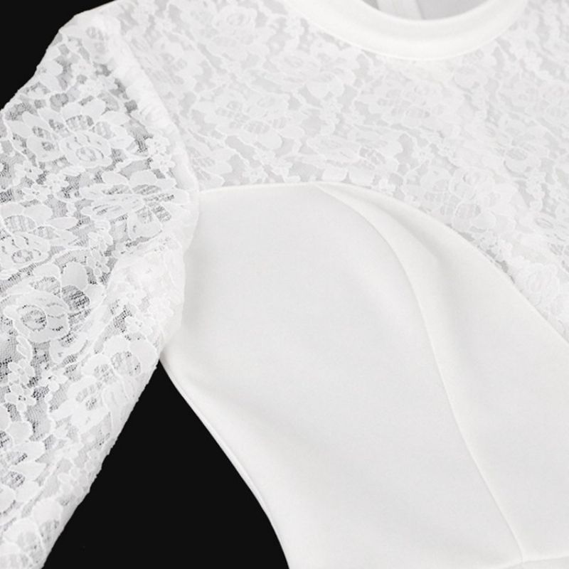 Bodycon Šaty S Krajkou Do Půlky Lýtek S Dlouhým Rukávem A Pravidelným Vysokým Pasem