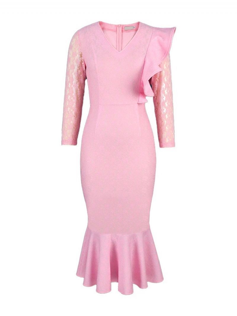 Krajkový Svetr Do V S Výstřihem Do Poloviny Lýtek Regular Bodycon Šaty