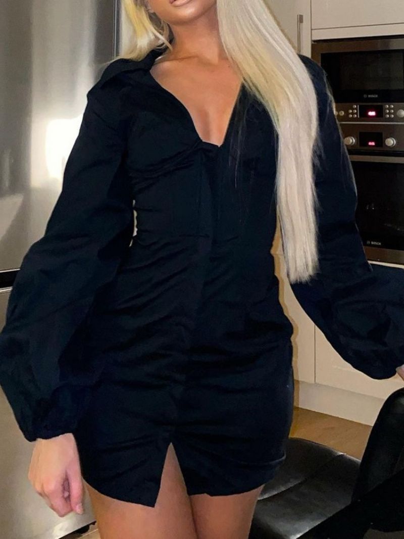 Sexy Jednořadé Šaty S Dlouhým Rukávem Nad Kolena