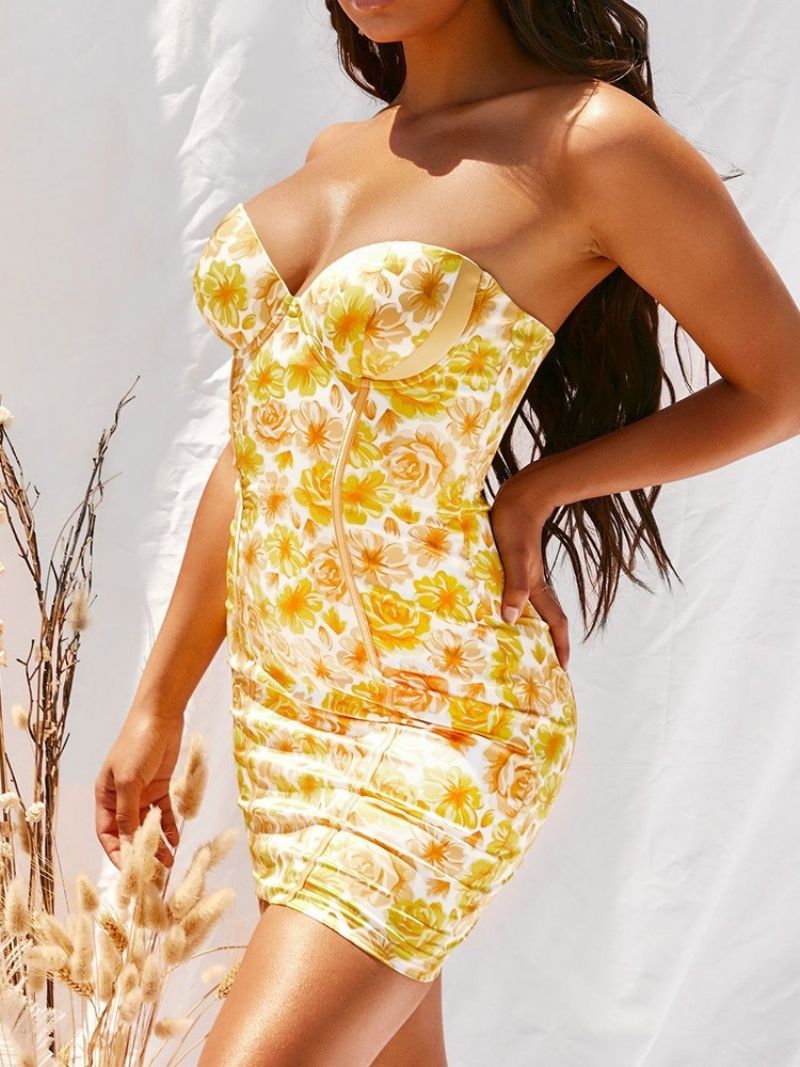Tisk Květinové Bodycon Šaty Nad Kolena Bez Rukávů