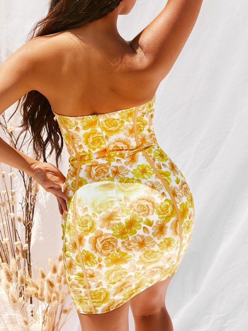 Tisk Květinové Bodycon Šaty Nad Kolena Bez Rukávů