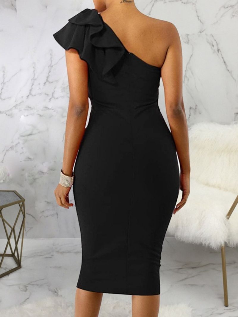 Západní Letní Bodycon Šaty Falbala Bez Rukávů Se Šikmým Límcem