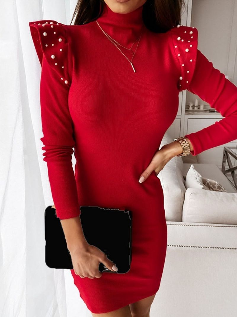 Zimní Šaty Bodycon S Dlouhým Rukávem Nad Kolena