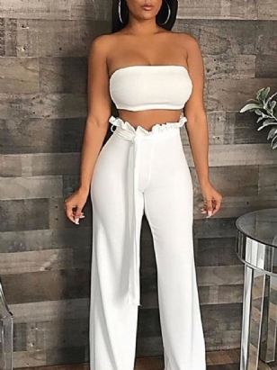 Dámské Dvoudílné Sady Patchwork Western Plain Off Shoulder Wide Legs