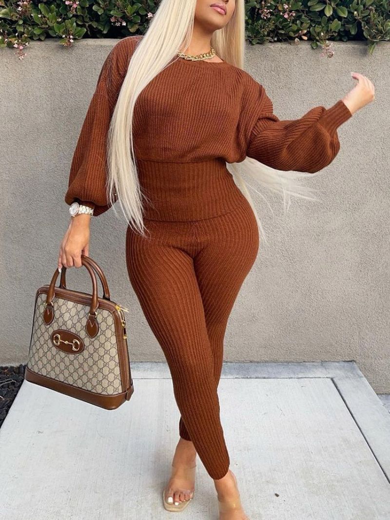 Plain Pants Jednoduché Tužkové Kalhoty S Kulatým Výstřihem Dvoudílné Sady