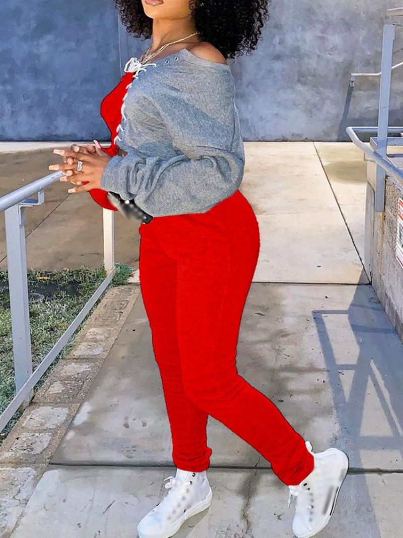 Šněrovací Kalhoty Color Block Pencil Kalhoty Dvoudílné Sady