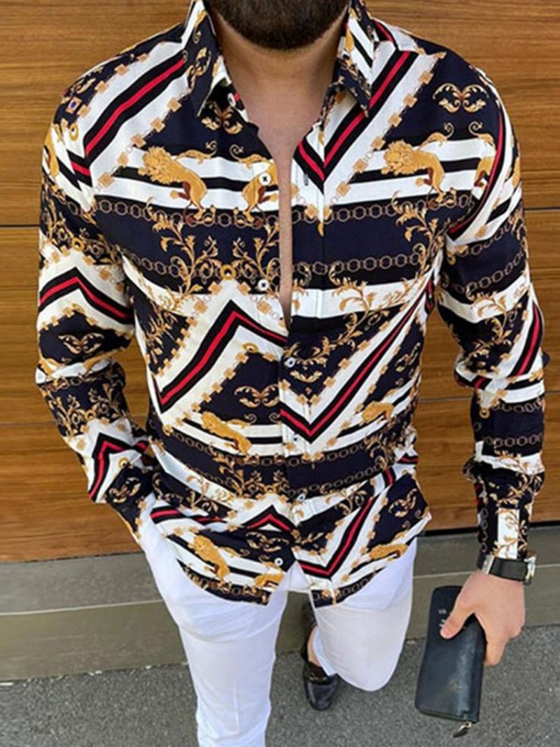 Jednořadá Ležérní Košile Na Podzim S Klopou European Print Lapel