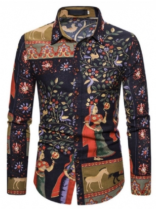 Jednořadá Pánská Jarní Košile European Lapel Print