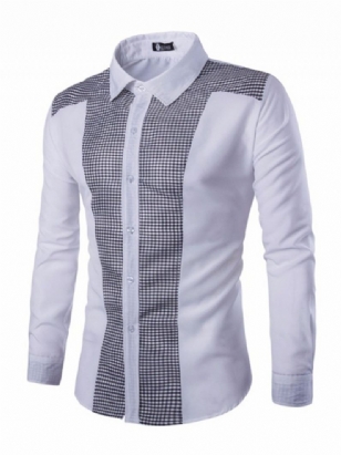 Kostkovaná Ležérní Jednořadá Jarní Košile Patchwork