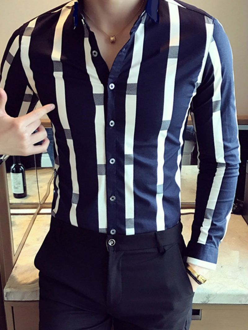 Pánská Slim Košile Patchwork Lapel Color Block
