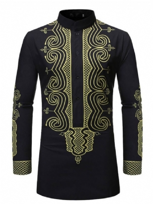 Pánská Tenká Košile Ethnic Stand Collar Geometric