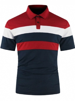Polo Neck Color Block Patchwork Fashion Polo Tričko