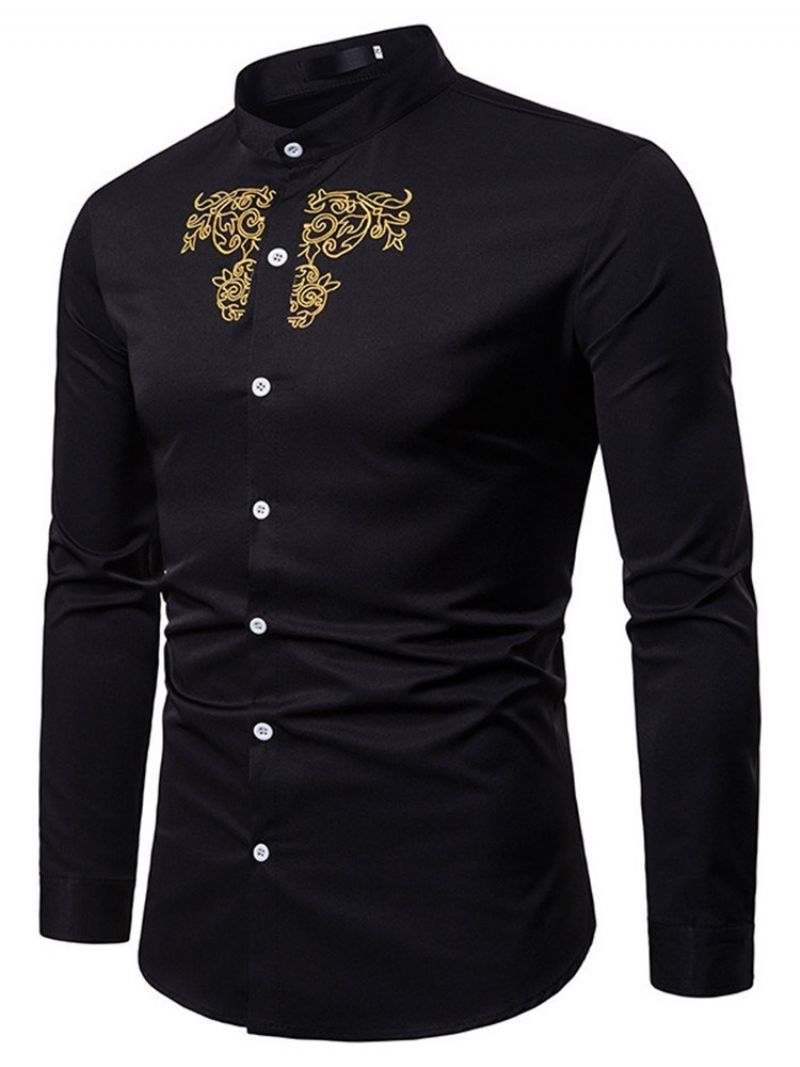 Slim Jednořadá Pánská Košile Ol Plain Stand Collar