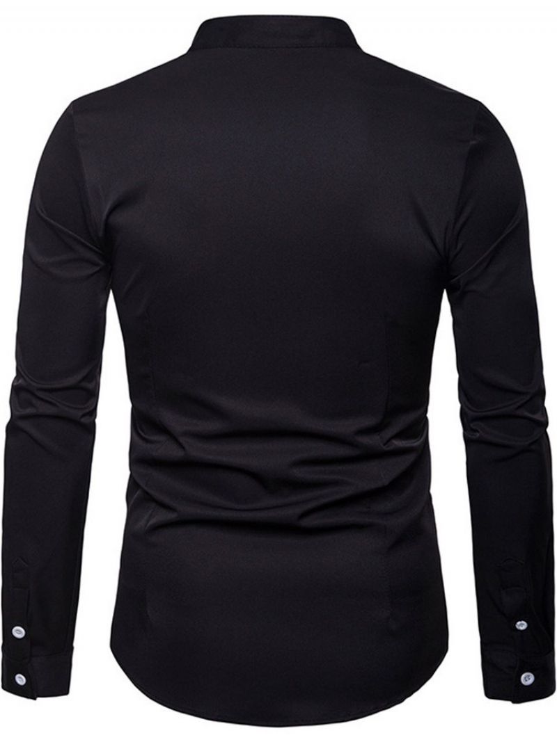 Slim Jednořadá Pánská Košile Ol Plain Stand Collar