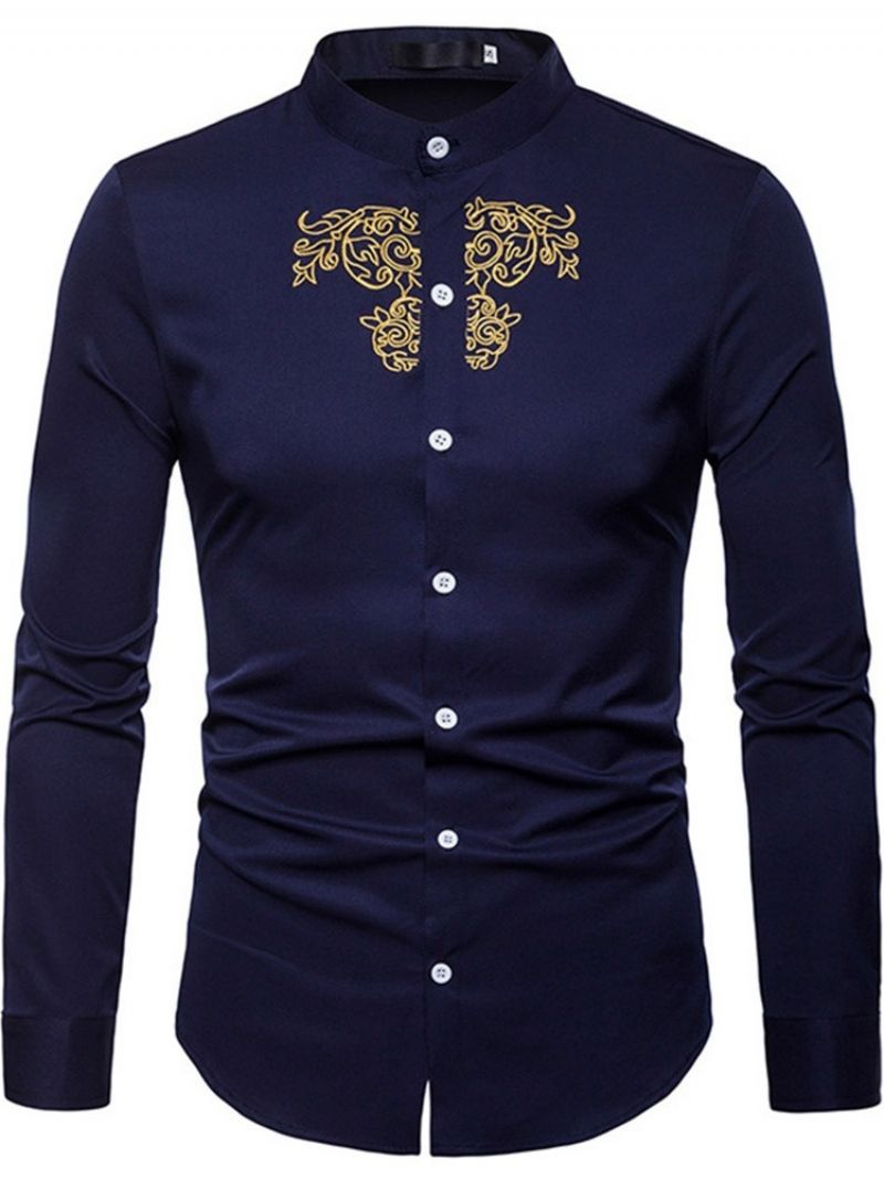Slim Jednořadá Pánská Košile Ol Plain Stand Collar