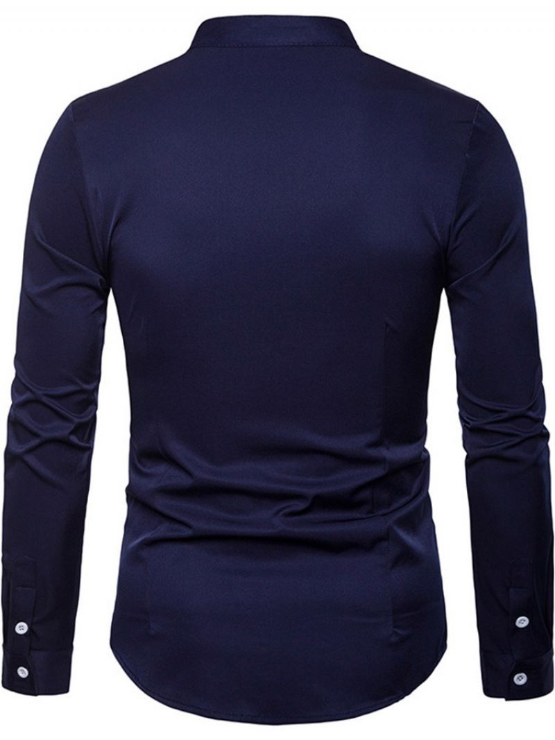 Slim Jednořadá Pánská Košile Ol Plain Stand Collar