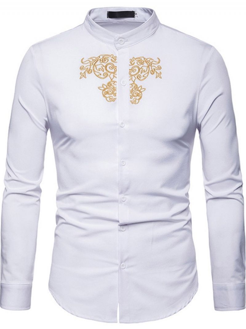 Slim Jednořadá Pánská Košile Ol Plain Stand Collar