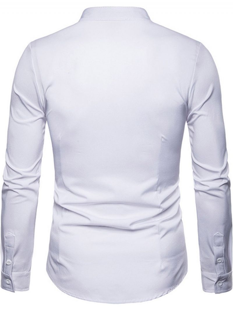 Slim Jednořadá Pánská Košile Ol Plain Stand Collar