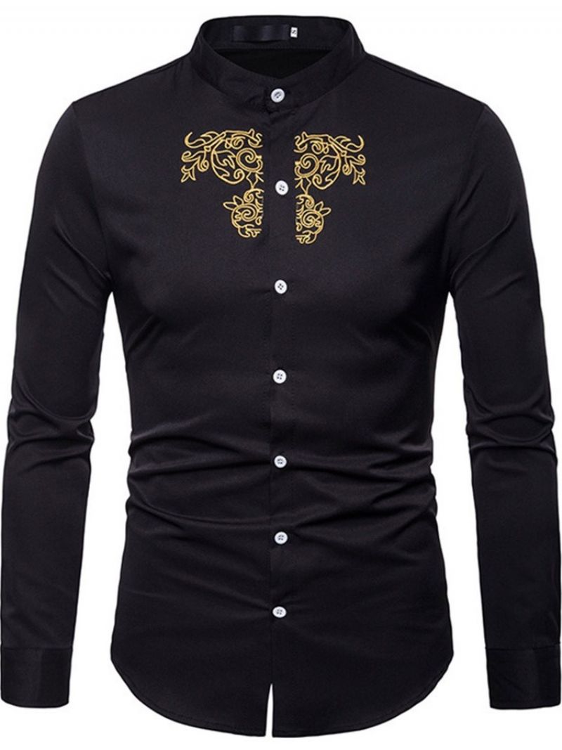 Slim Jednořadá Pánská Košile Ol Plain Stand Collar