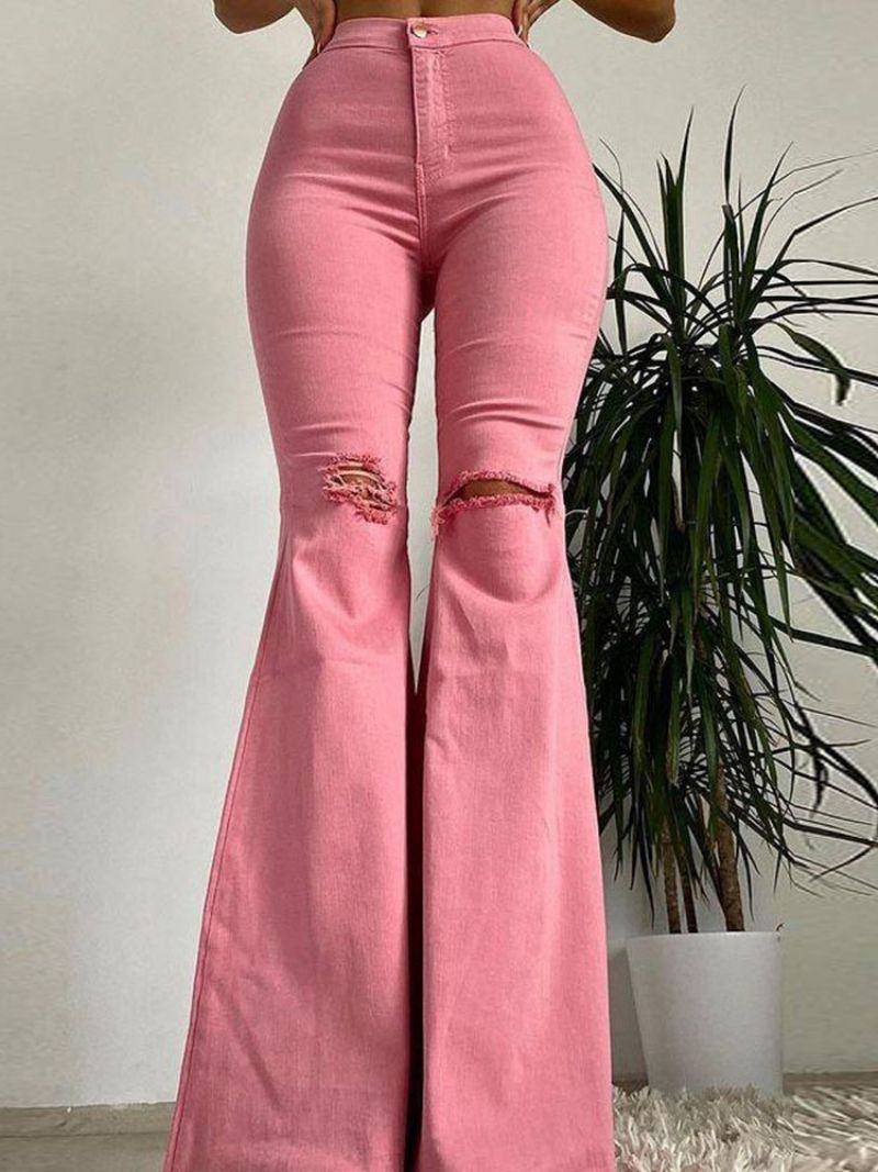 Dámské Tenké Džíny Na Zip Bellbottoms Hole Plain