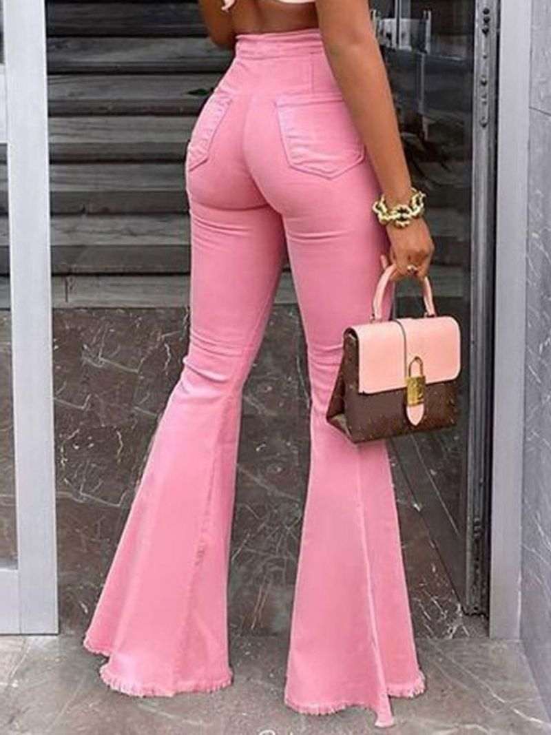 Dámské Tenké Džíny Na Zip Bellbottoms Hole Plain