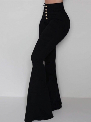 Button Slim Plain Bellbottoms Po Celé Délce Dámské Ležérní Kalhoty