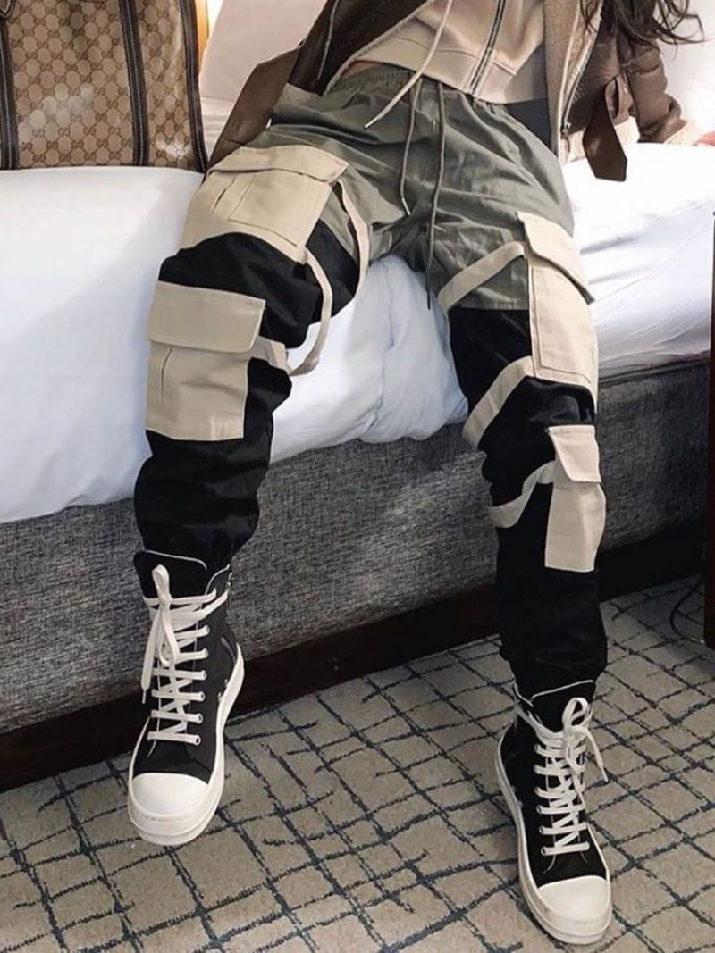 Cargo Pants Pocket Color Block Slim Dámské Ležérní Kalhoty