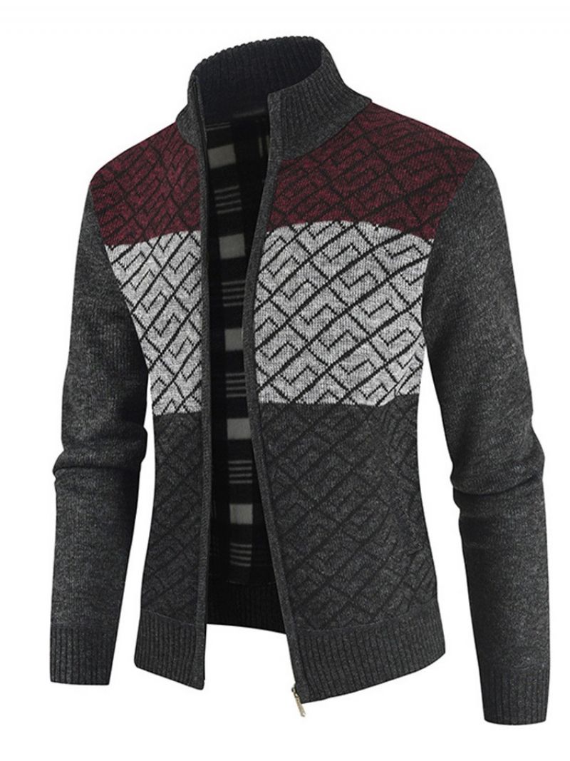 Barevný Blok Patchwork Stojánek S Límečkem Ležérní Svetr Na Zip