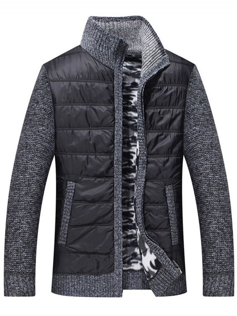 Stand Collar Standard Patchwork Slim Zimní Svetr